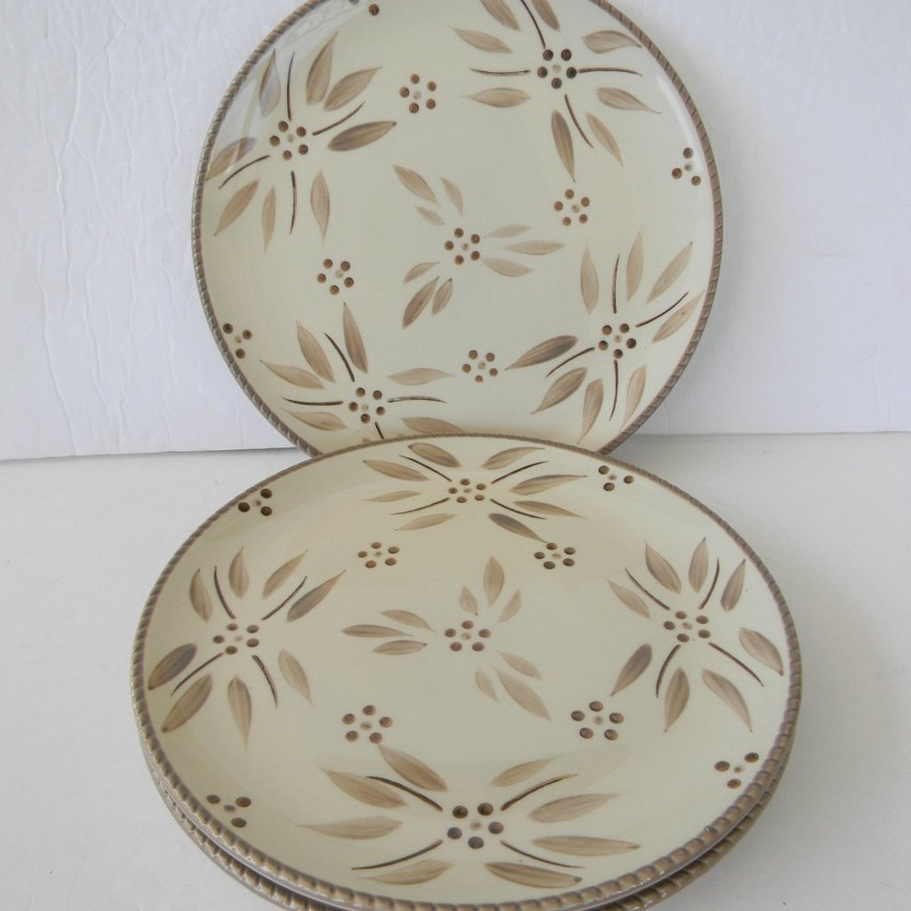 NEW TEMP-TATIONS OLD WORLD TAUPE 3 PIECE/SET SALAD PLATES 8"ROUND